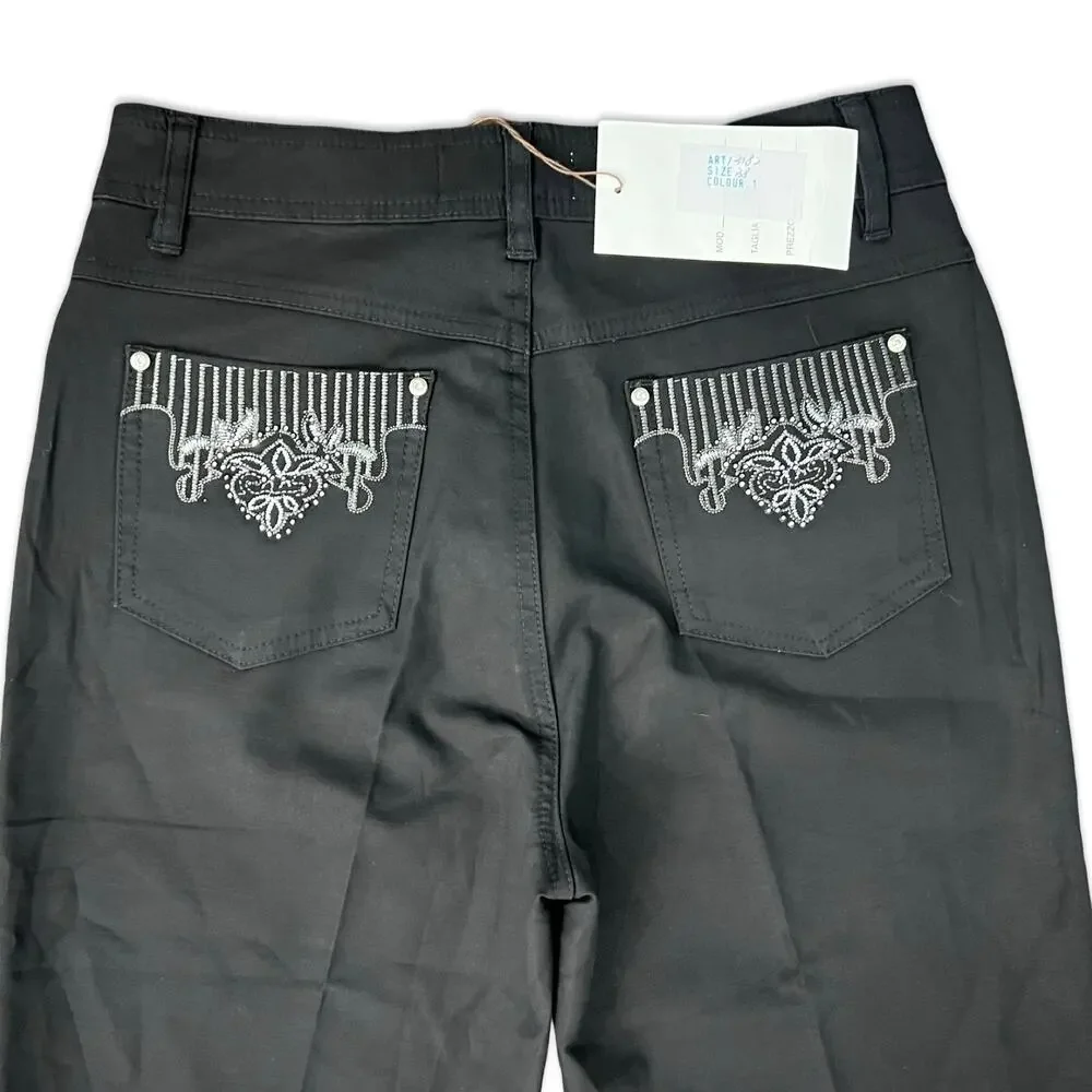 Otto Gi Italy Black Silver Embellished Pockets Bootcut Pants sz 38 / 8 NEW Tags - Picture 12 of 15